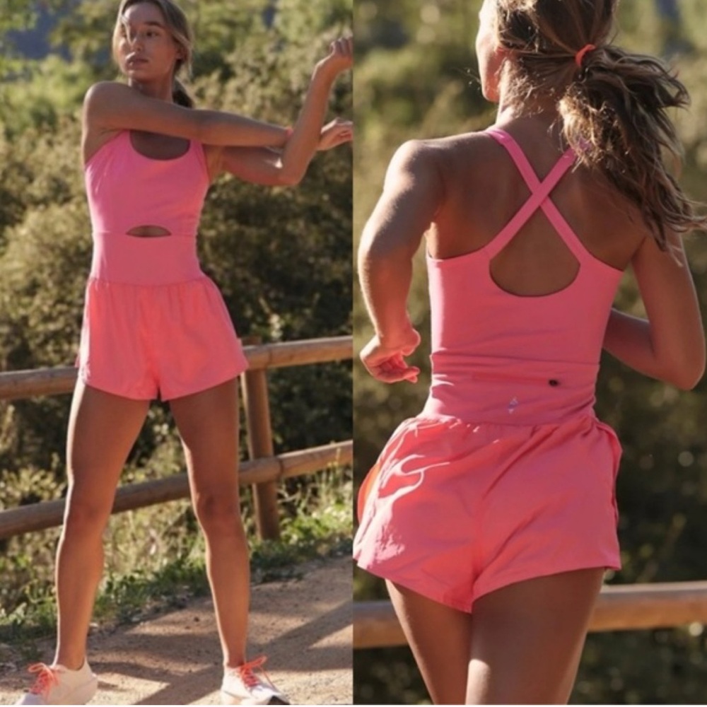 Free People Movement Righteous Runsie NWOT Pink Flamingo Fizz Size M
